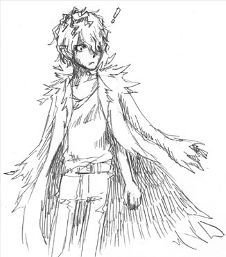 Sketch of Garry with a billowing coat.
