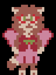 A small pixelled sprite version of Velvette.